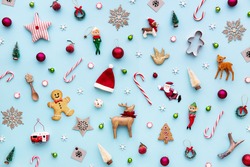 Collection of Christmas objects viewed from above