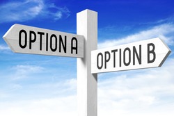 Option A, option B - wooden signpost