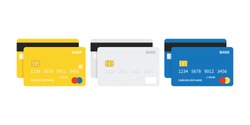 Flat design credit cards set isolated on white background.
