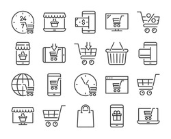 Online shopping icon. E-commerce line icons set. Vector illustration.