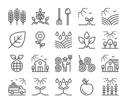 Farm icon. Agriculture and Farming line icons set.
