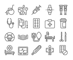 Medical device icons. Medical equipment line icon set. Editable Stroke.