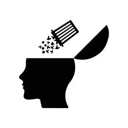 Manipulation and brainwashing icon. Vector illustration of open human head with garbage thrown out it from trash. Garbage in head, rubbish in brain symbol. Propaganda concept.