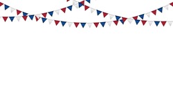 Decorative colorful party flags. Vector flag garland for usa independence day. Party Background with Flags Vector Illustration. EPS10. July 4th theme paper garland on white background.