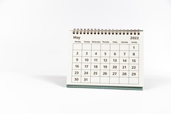 May 2022 paper calendar month page on white background