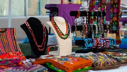 Accessories and jewelry display at art and craft market