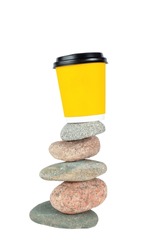 Coffee Paper Cup on Stones. Template for Thematic Concept Clipart. File with Clipping Path.