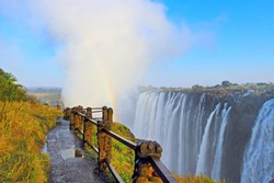 Livingstone - Zambia / July 2017: view of Victoria Falls  at Zambia side, one of most iconic African natural landmarks