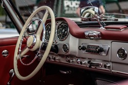 Driver's cockpit of a classic car 
