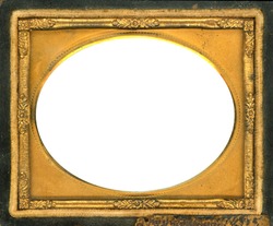 Ornate gold metal picture frame from the 1850s. This style frame was commonly used with Daguerreotypes, Ambrotypes and Tintypes.  In use 1840's-1860s (Victorian Era). Image contains Clipping Path