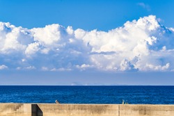 Dramatic Landscape of Cumulonimbus or Thunderous Clouds above The Sea or Ocean in Summer, Stormy Cloud, Seto Inland Sea in Kagawa Prefecture in Japan,  Natural Image, Nobody