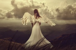 Back view of woman with wings. angel