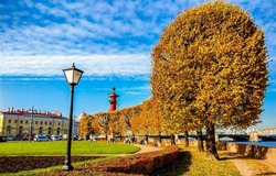 Golden autumn in St. Petersburg, Russia. Beautiful Saint Petersburg in autumn season. Autumn in Russia. Golden autumn city in Russia