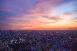 Beautiful Sky at Bangkok city (Thailand), Bangkok at night time. Colorful Sunset with CityScape at Bangkok.