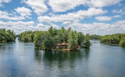 Aerial panoramic view of Thousand Islands National Park, Ontario, Canada 
