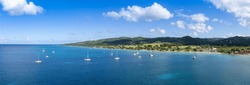 Cruise ship Caribbean vacation. Saint Croix Frederiksted US Virgin Islands panoramic shoreline.