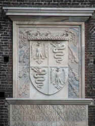 Coat of arms of the Visconti family in the Sforza Castle. Milan, Italy