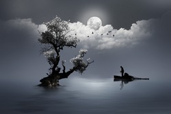 fishing under the light of moon