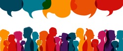 Dialogue group of diverse people.Group of families.Communication multiethnic people. Crowd talking.Sharing information and ideas.Silhouette.Speak discussion.Globalization.Speech bubble