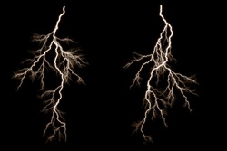 Set of  Lightning and thunder bolt  isolated  on black background, The concept of the intensity of weather, rainstorm.