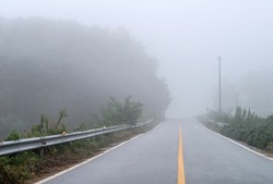 Country road with fog in the morning in Korea