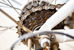 Rear Sprocket of old Bike, close up picture.