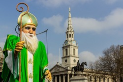 March 17th St. Patrick's Day celebration at Trafalgar Square in London, England, UK