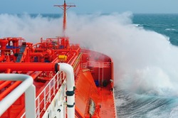 LPG tanker at stormy sea