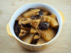 Korean food stewed radish mushroom soy sauce