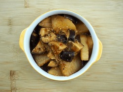 Korean food stewed radish mushroom soy sauce