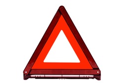 Red triangle sign, emergency stop sign, emergency warning sign isolate on white background