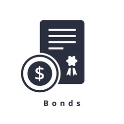 Bonds icon. Isolated filled Dollar bonds icon on white background. Investment Vector Illustration. Venture Capital or Corporate Dollars Bond for Web, mobile, UI design. Simple element illustration