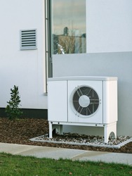 Modern house of future with efficient heat pump reduce living cost concept