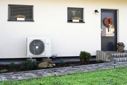 Heat pump in modern house of future using green electric energy, heat pump - efficient source of heat