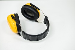 Yellow black ear muffs for ear protection, PPE