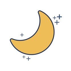 Crescent moon flat icon illustration design with yellow color and plus sign. 