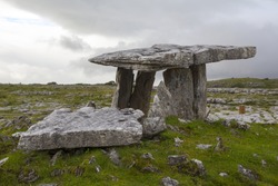 Poulnabrone dolmen in the Burren, County Clare, Ireland. Dating back to the Neolithic period