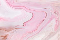 Fluid art texture. Abstract backdrop with swirling paint effect. Liquid acrylic artwork that flows and splashes. Mixed paints for interior poster. Pink, brown and white overflowing colors
