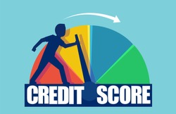 Credit score concept. Vector of a businessman pushing scale changing credit information from poor to good. 