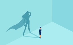 Vector of a businesswoman with superhero shadow. Symbol of ambition motivation leadership and challenge.