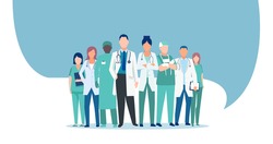 Vector of a medical staff, group of confident doctors and nurses 