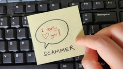 Romance love scams concept. Scammer vs victim 