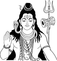 Indian Hinduism god lord shiva Vector black and white clip art illustration. Indian god shiv black and white line drawing wedding clip art and symbol.