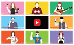 Vector Set Of Different People On Internet Videos