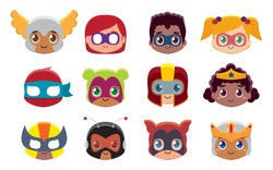 Vector cute kawaii set superheros emojis isolated