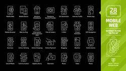 Mobile web icon set on a black background with internet access 