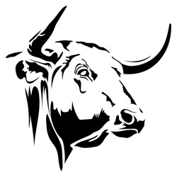 Vector flat illustration of black silhouette head of the bull. Element for design.