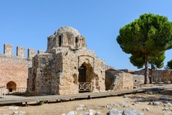 Ruins of a Byzantine church. Alanya fortress on the Chilarda-Burnu peninsula. Byzantine Church of St. George IV-V centuries AD. Fortress Ich Kale. 