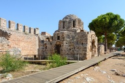 Ruins of a Byzantine church. Alanya fortress on the Chilarda-Burnu peninsula. Byzantine Church of St. George IV-V centuries AD. Fortress Ich Kale. 