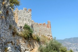 Alanya fortress. Ich Kale. Internal fortress. Fortress walls. Chilarda-Burnu Peninsula. Alanian mountain. Observation deck. Mediterranean Sea. Turkey